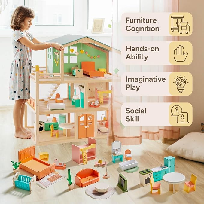 Giant bean 26 Pcs Large Wooden Dollhouse Furniture 5 Set - Image 2