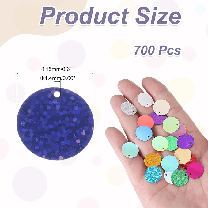 MECCANIXITY 700 Pcs Flat Round Sequins 15mm/0.6 Inch Loose Paillettes Craft - Image 2