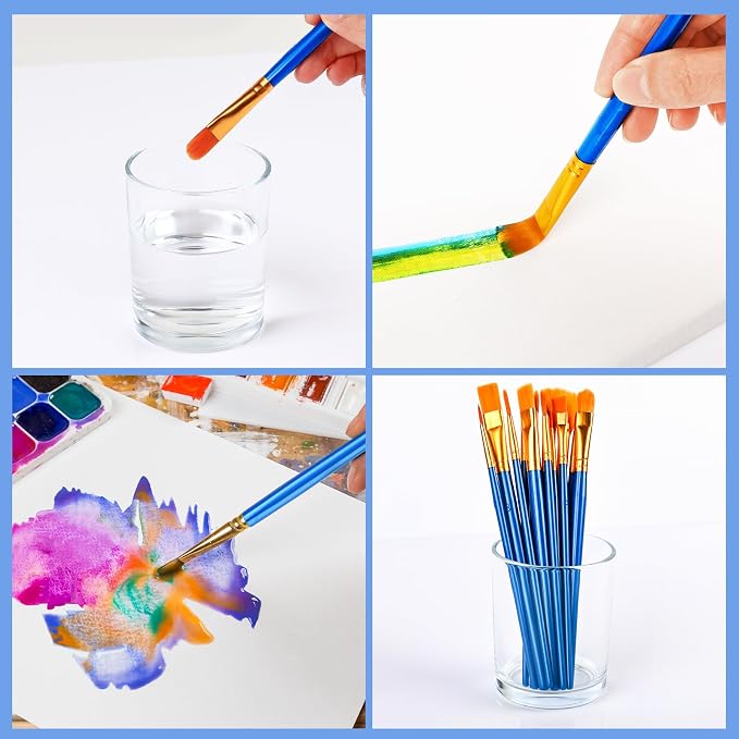 ESRICH 100pack/1200pcs Paint Brushes, Nylon Hair Paint Brushes Set - Image 6