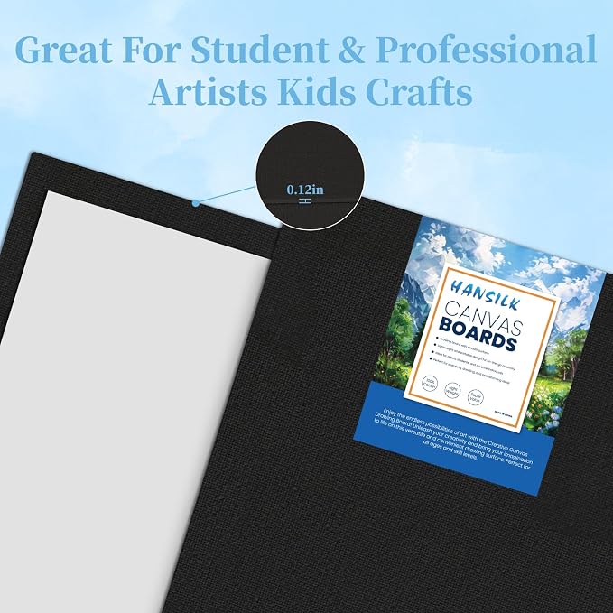 6pk Black Canvas Panels for Painting, 100% Cotton Pre-Primed Canvas Boards 5x7 - Image 3
