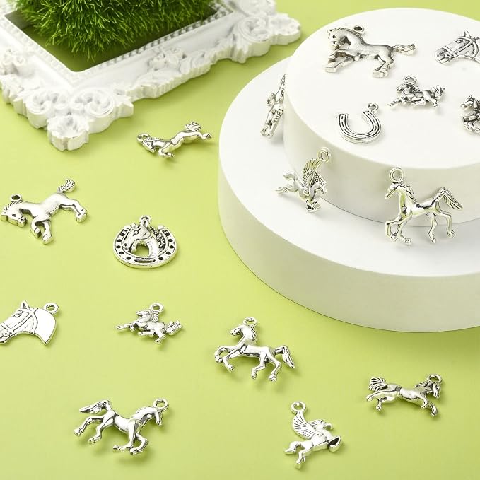DanLingJewelry 100Pcs 10 Styles Antique Silver Horse & Horseshoe Animal Charms - Image 4