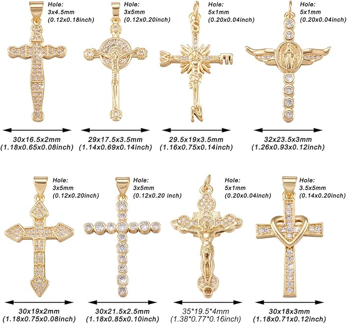 Cheriswelry 8Pcs Cubic Zirconia Cross Charms Real 16K Gold Plated CZ Micro Pave - Image 4
