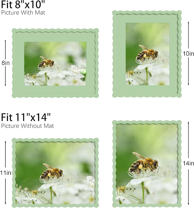 11x14 Picture Frame with Mat for 8x10, Wavy Edge Wooden Real Glass Photo Frame - Image 3