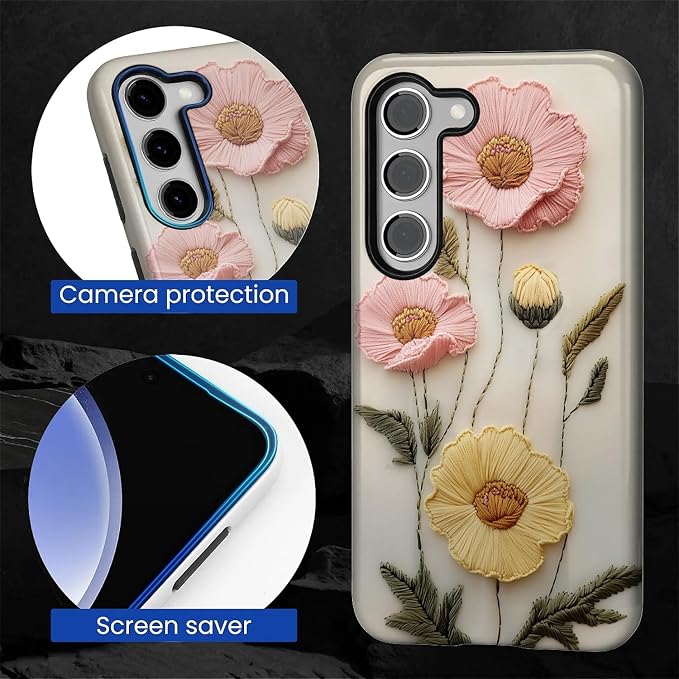 Case for Samsung Galaxy S23 Plus Case, Faux Embroidery Boho Floral Design - Image 2