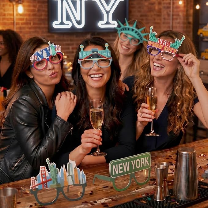 Pajean 36 Pcs New York Party Decorations Eyeglasses Themed Paper Glasses New - Image 6