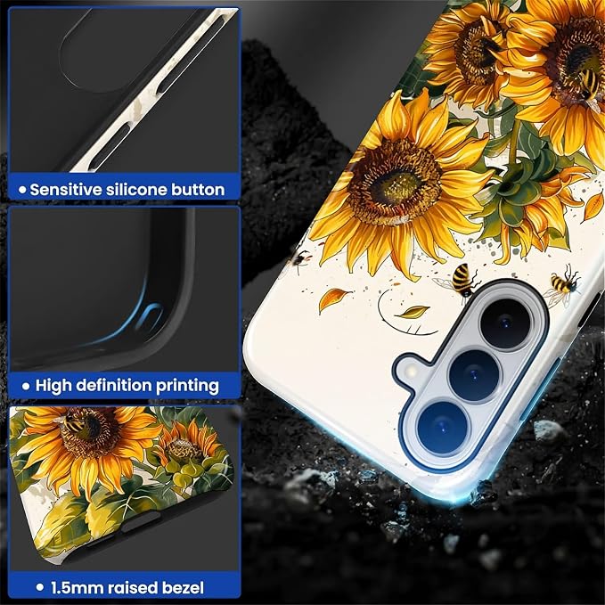 for Samsung Galaxy S26+ Case, Sunflowers Bees Pattern Glossy 2 in 1 Shockproof - Image 3