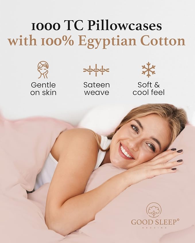 1000 TC Blush King Pillowcases Set of 2 100% Egyptian Cotton Pillow Cases - Image 4