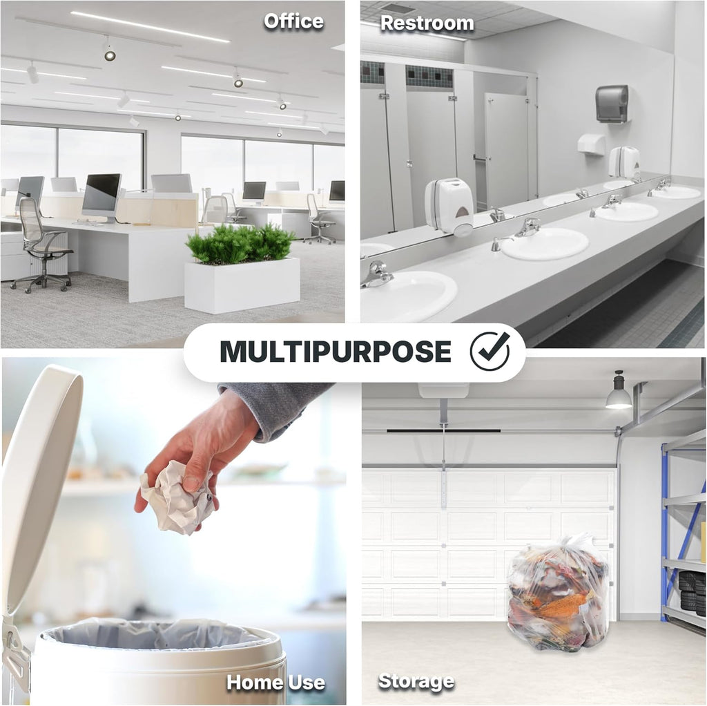 12-16 Gallon Trash Bags, 8 Micron High Density Garbage Can Liners Bulk, 24" x 33", Natural Clear, 1000 Count