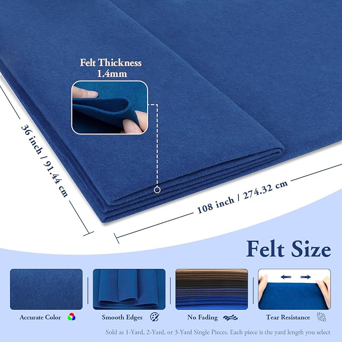 Royal Blue Felt Fabric Sheet 108" X 36", 1.4mm Thick Large Soft Durable - Image 2
