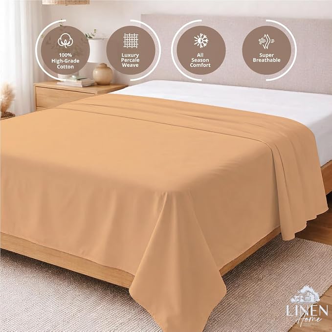 Linen Home 100% Cotton Percale 1 Flat Sheet, Full Size - Image 3