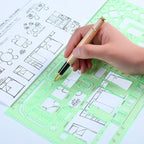11 Piece Geometric Drawing Template Measuring Ruler, Transparent Green Plastic - Image 3