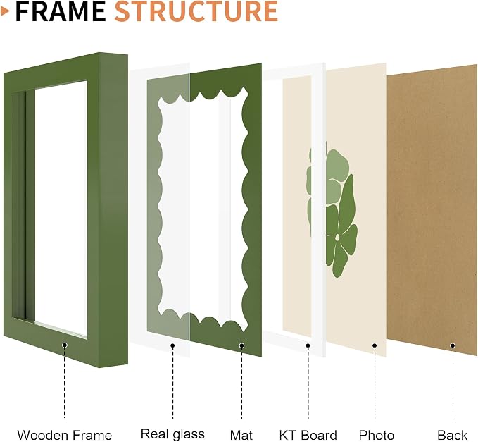 5x7 Picture Frame with Real Glass, Wooden cute 5 x 7 Photo Frame with Wavy Mat - Image 5