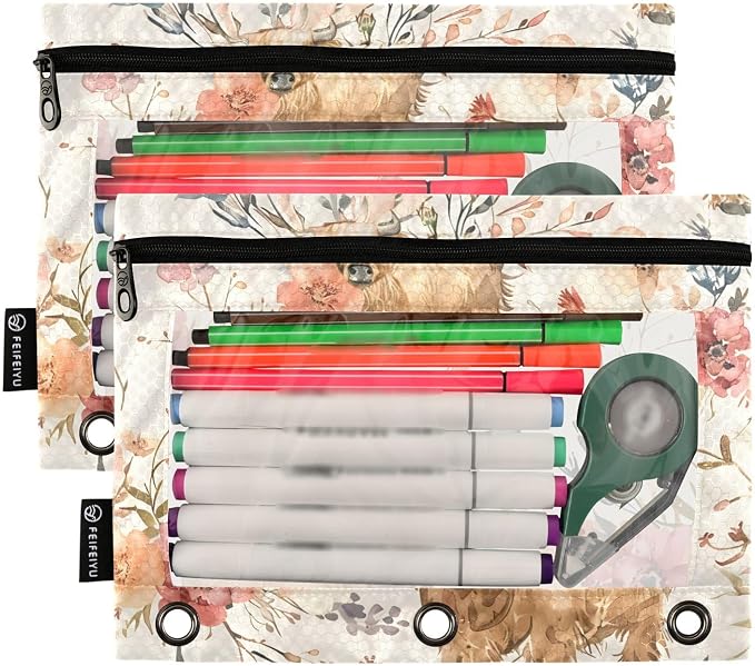 Cute Highland Cows Flowers Pencil Pouch - Image 2