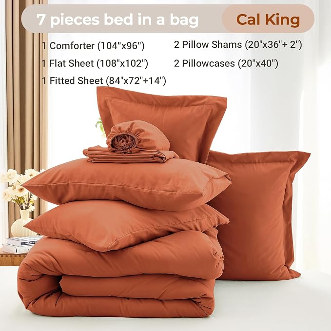 MUXHOMO 7 Pieces California King Comforter Set, Soft Bed in a Bag Cal King Size - Image 4
