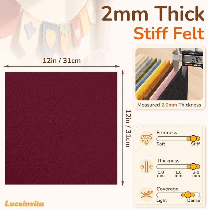 2mm Stiff Felt Sheets 12" X 12" | Thick Polyester Felt Material, DIY Craft - Image 3
