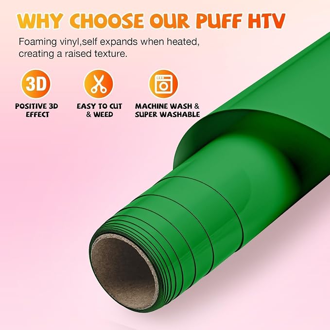 VinylRus Green Puff Vinyl Heat Transfer -12” x 6ft Puffy 3D Iron on Vinyl - Image 5