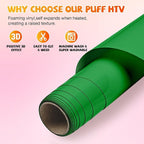 VinylRus Green Puff Vinyl Heat Transfer -12” x 6ft Puffy 3D Iron on Vinyl - Image 5