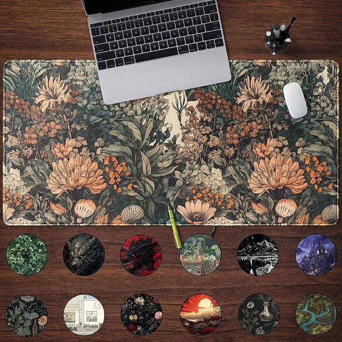 Boho Aesthetic Desk Mat Wildflowers Large Mouse Pad Gaming Pad, XXL Keyboard - Image 2
