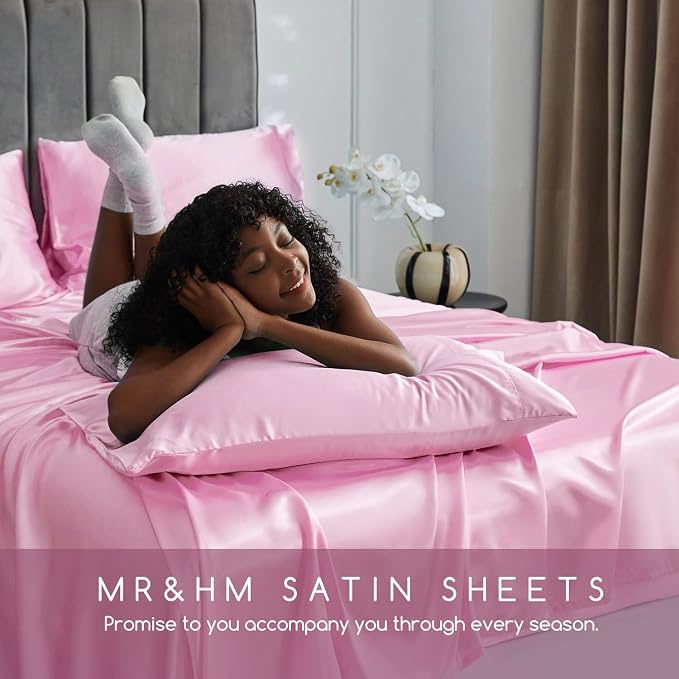 MR&HM Satin Bed Sheets, Twin XL Size Sheets Set - Image 6