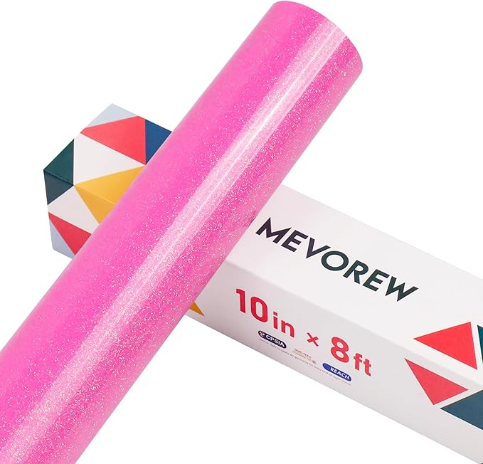 Neon Pink Glitter HTV Heat Transfer Vinyl, Glitter Iron on Vinyl 10" x 8ft | by MEVOREW