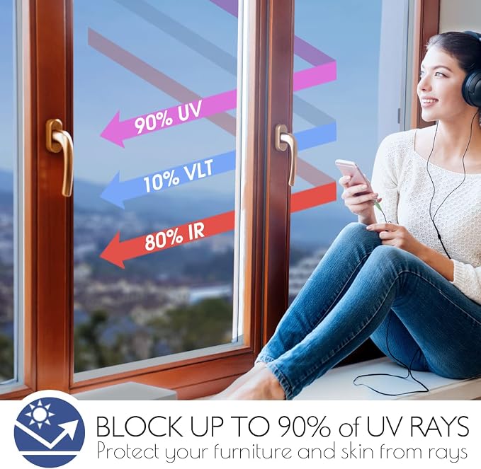 HIDBEA One Way Privacy Window Film, Daytime Mirror Reflective Heat Control UV - Image 3