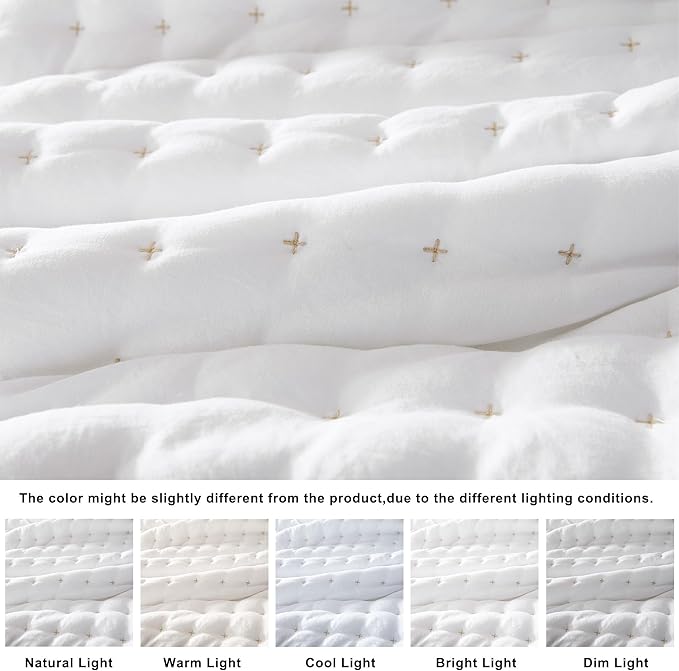 WDCOZY White California Cal King Size Quilt Bedding Sets - Image 2