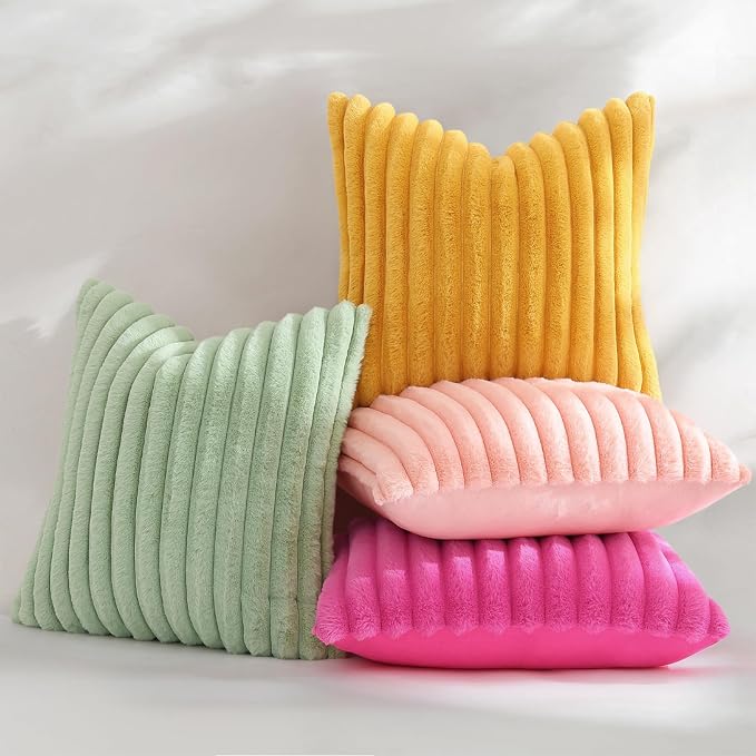 decorUhome Summer Cozy Faux Fur Throw Pillow Covers 22x22 Set of 2 Decorative - Image 5