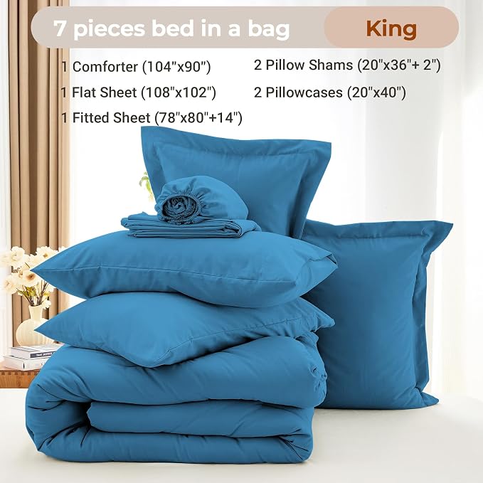 MUXHOMO 7 Pieces King Comforter Set, Soft Bed in a Bag King Size, All Season - Image 4