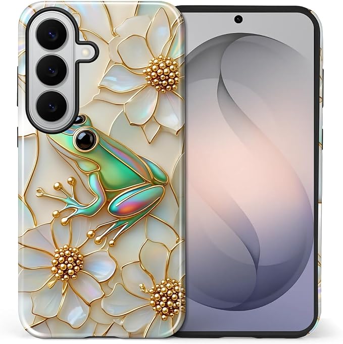 for Samsung Galaxy S26 Case, Stained Glass Frog Flowers Pattern Glossy 2 in 1 - Image 2