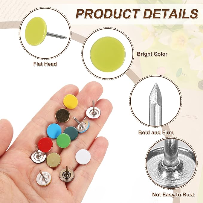 uxcell 150Pcs Upholstery Tacks, 11mmx17mm Flat Head Thumb Tack Decorative - Image 3