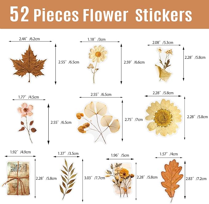 52Pcs Vintage Botanical Scrapbook Stickers Pack, Transparent Fern Leaf Stickers - Image 2