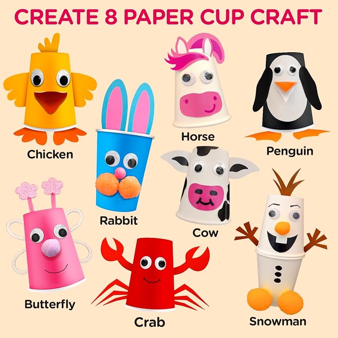 Arts and Crafts for Toddlers & Kids Ages 3-5 – Paper Cup Craft Kit, 8 Animal - Image 2