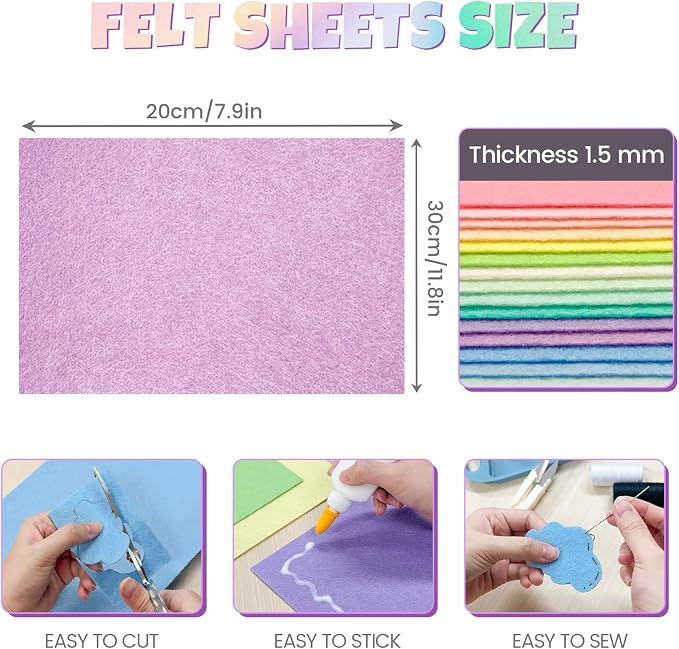 30Pcs Stiff Felt Sheets, 1.5mm Thick Felt Fabric Sheets | Non Woven Polyester - Image 3