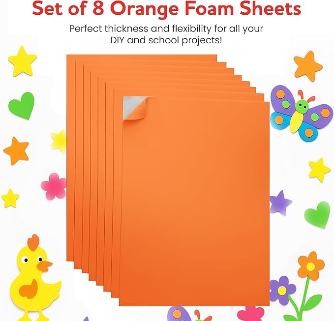 Self-Adhesive EVA Foam Sheets for Crafts – 2mm Thickness 8 Orange Sheets - Image 3