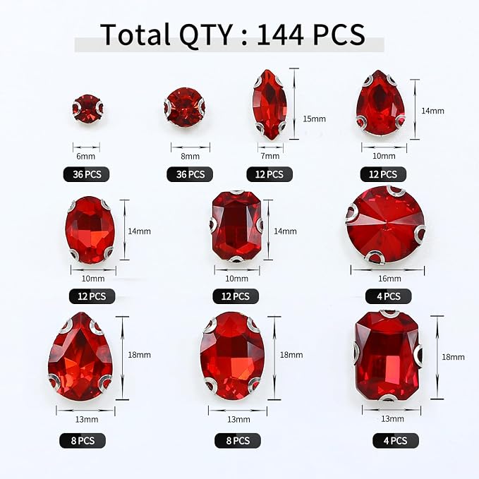 Sew on Rhinestone, Bags and Sewing Accessories，Red - Image 3