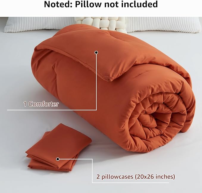 CozyLux Full Size Comforter Set Terracotta, 3 Pieces Burnt Orange Rust Solid - Image 7