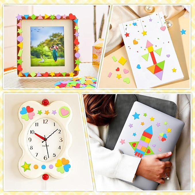 3400Pcs Foam Stickers Foam Shape Stickers Heart Star Square Geometric Sticker - Image 5