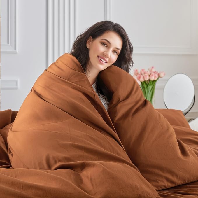 NEXHOME PRO Duvet Cover Set 100% Washed Cotton Super King 108"x98", Organic - Image 7
