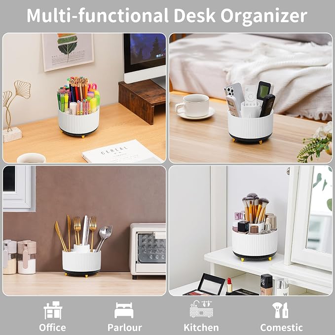 Marbrasse Desk Organizer, 360-Degree Rotating Pen Holder, Desk Organizers and - Image 2