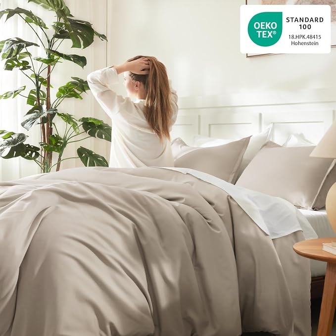 Litanika Comforters Oatmeal Oversized King Size, 3 Pieces Lightweight Solid - Image 4