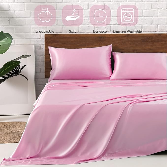 MR&HM Satin Bed Sheets, King Size Sheets Set - Image 5