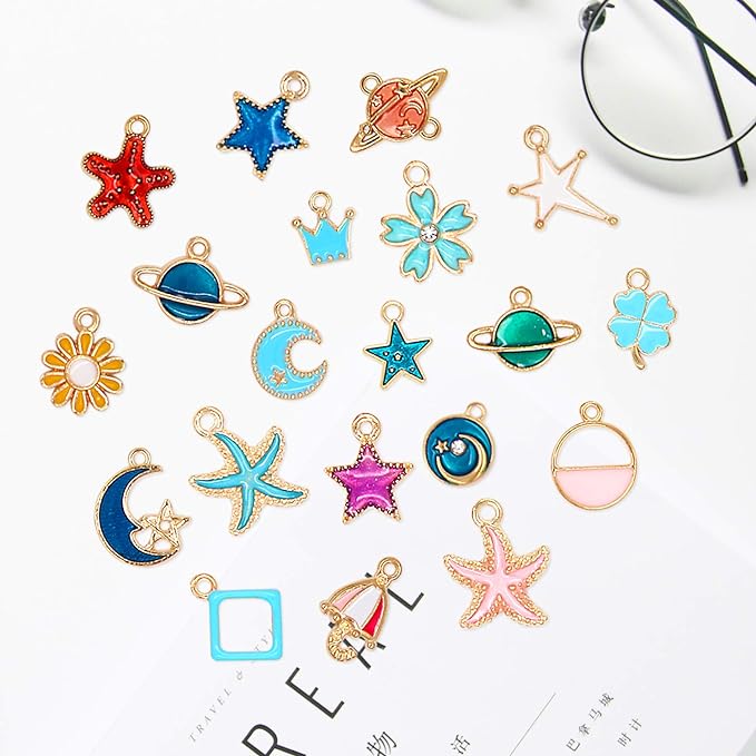 SANNIX 220Pcs Bracelet Charms Assorted Gold Plated Enamel Charms Necklace - Image 5