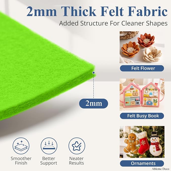 12" x 12" Felt Sheets for Crafts, 2mm Stiff Felt Fabric, Lime Green - Image 2
