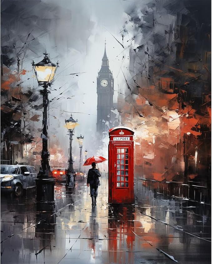 Paint by Numbers Kit for Adults Beginner, London City View Street Scenery Adult by Fountor