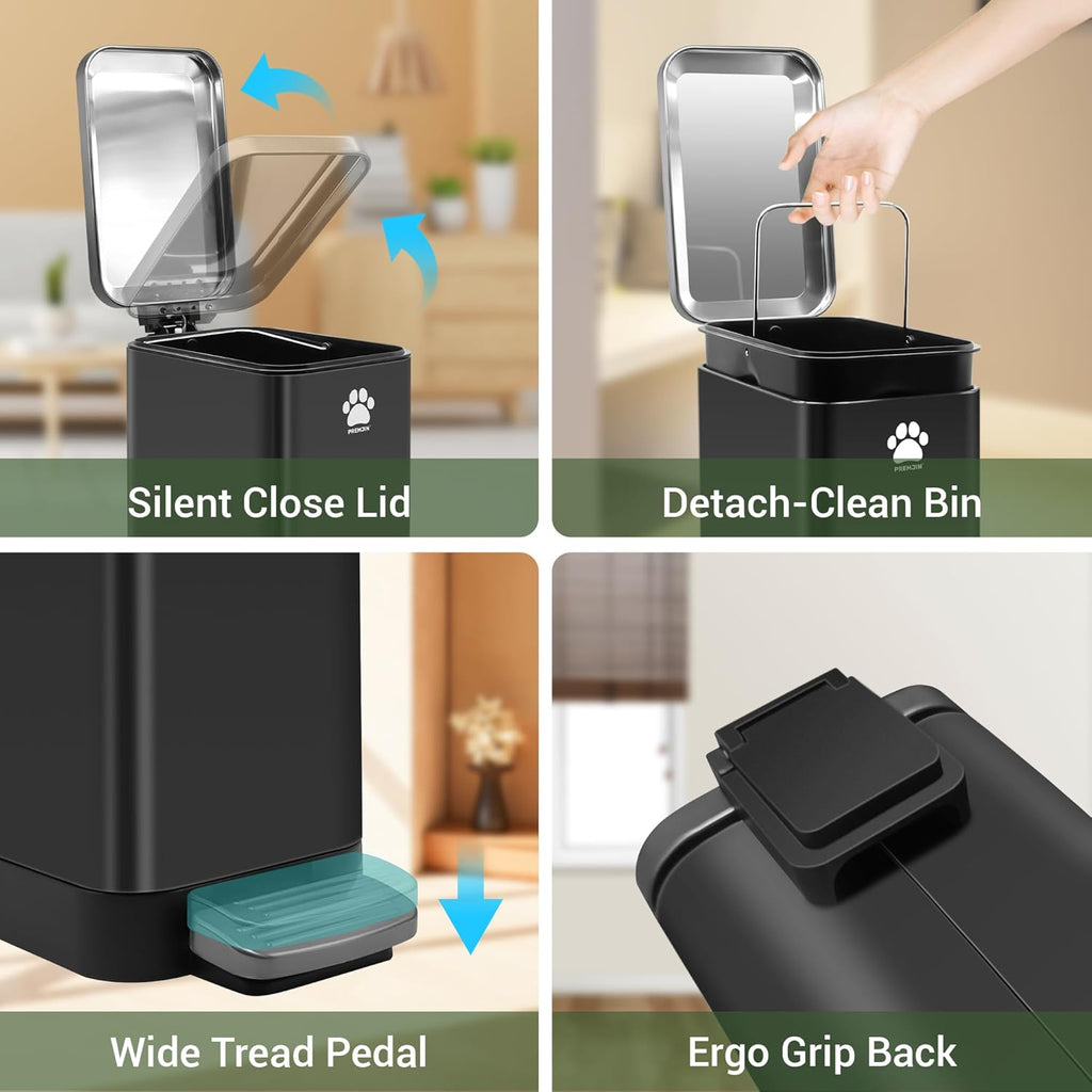 Dog Poop Trash Can Outside with Poop Scooper for Dogs, 12L/3.2Gal Metal Outdoor Garbage Can with Lid Suitable for Small, Medium and Large Dogs (Tungsten Steel)