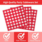Tevxj 96 PCS Picnic Party Plates Red and White Gingham Checkered Plaid Party - Image 3