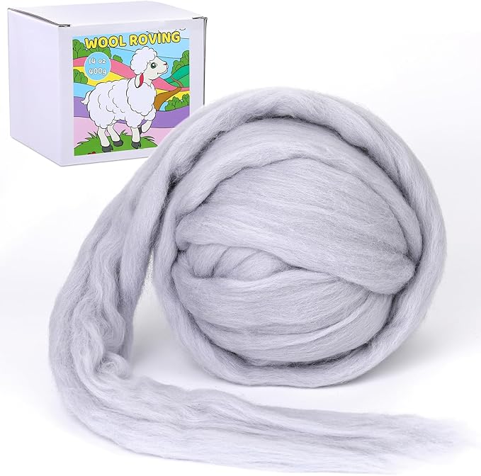 QMNNMA Wool Roving Bulk, 14.1oz Needle Felting Wool, Wool Felting-Gray | Wool by Qmnnma