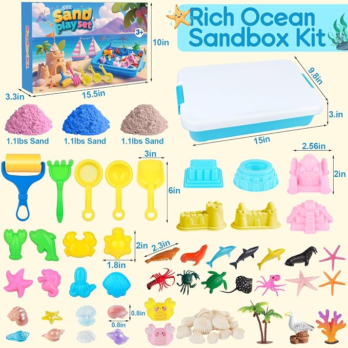 Mikiwon Ocean Sensory Bin, Sandbox Play Sand Art Kit - Image 2