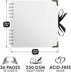 Bstorify Square Scrapbook Photo Albums 36 Pages White Thick Paper, Metal Corners - Image 2