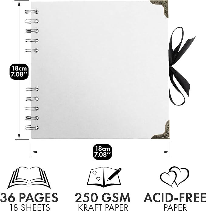 Bstorify Square Scrapbook Photo Albums 36 Pages White Thick Paper, Metal Corners - Image 2